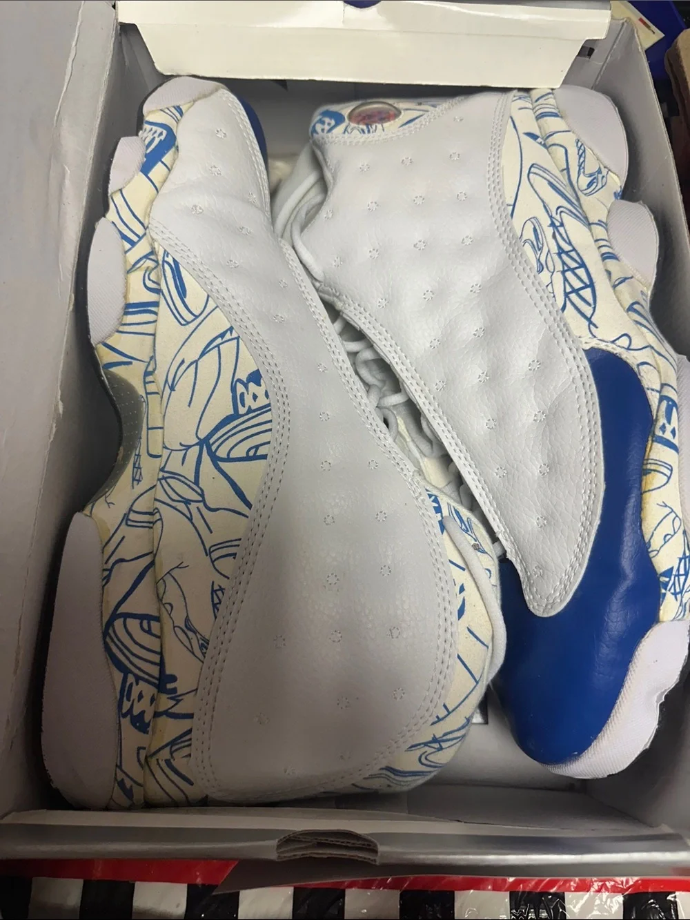 White and Royal Blue Air Jordan 13 Retro Basketball Shoes